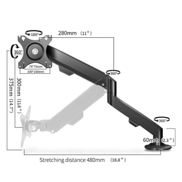 M5B GAS Spring Desk Mount Monitor Stand in 360 Degree Rotation - Image 3